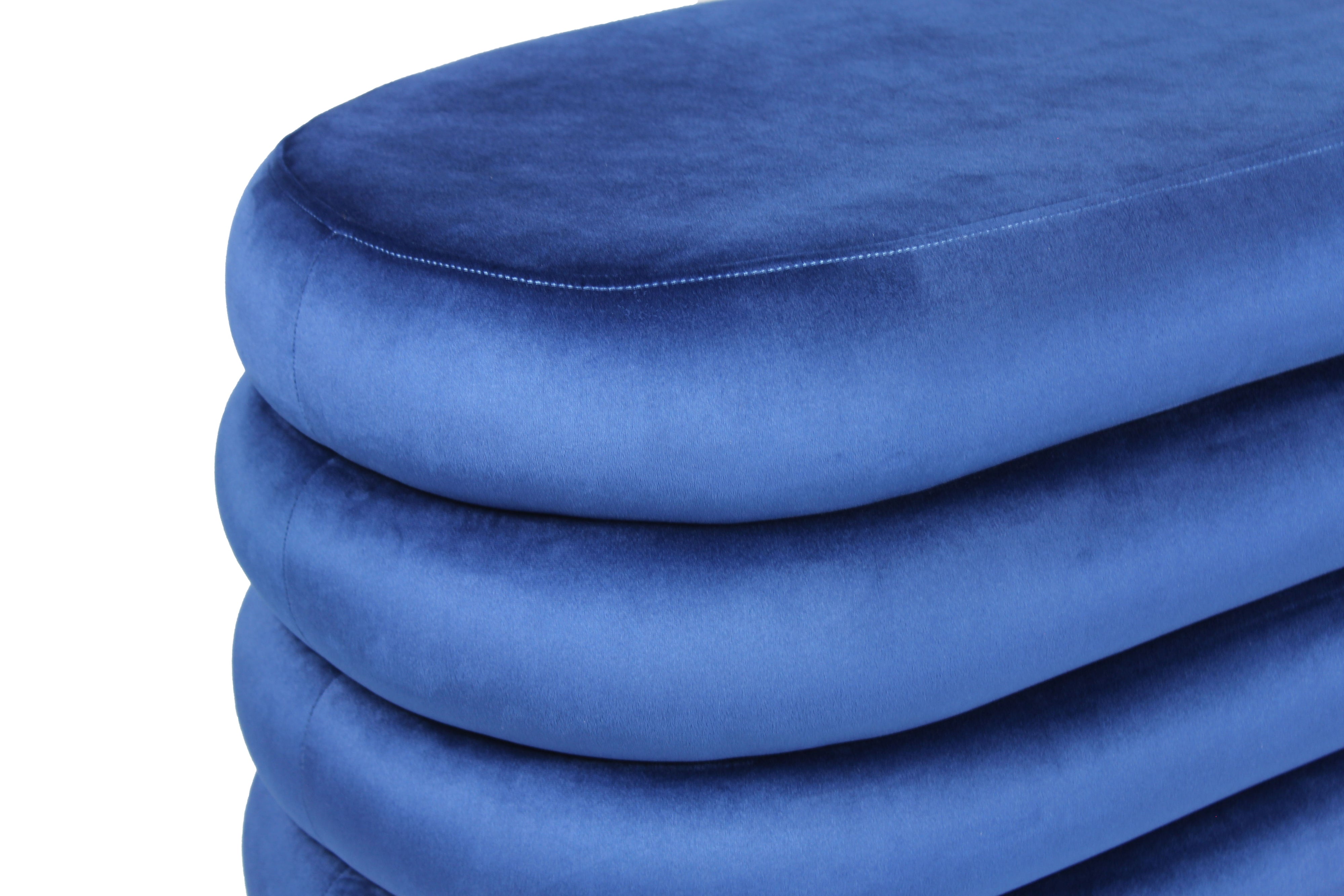 Velvet Tufted Oval Ottoman - Blue