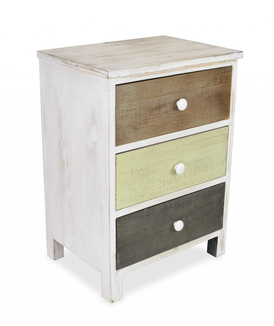 Side Cabinet With 3 Drawers - Distressed Gray / White