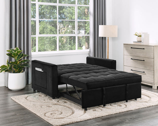 Maeve - Velvet Convertible Sleeper Loveseat With Tufting and Side Pocket - Black by Lilola Home | Bel Furniture