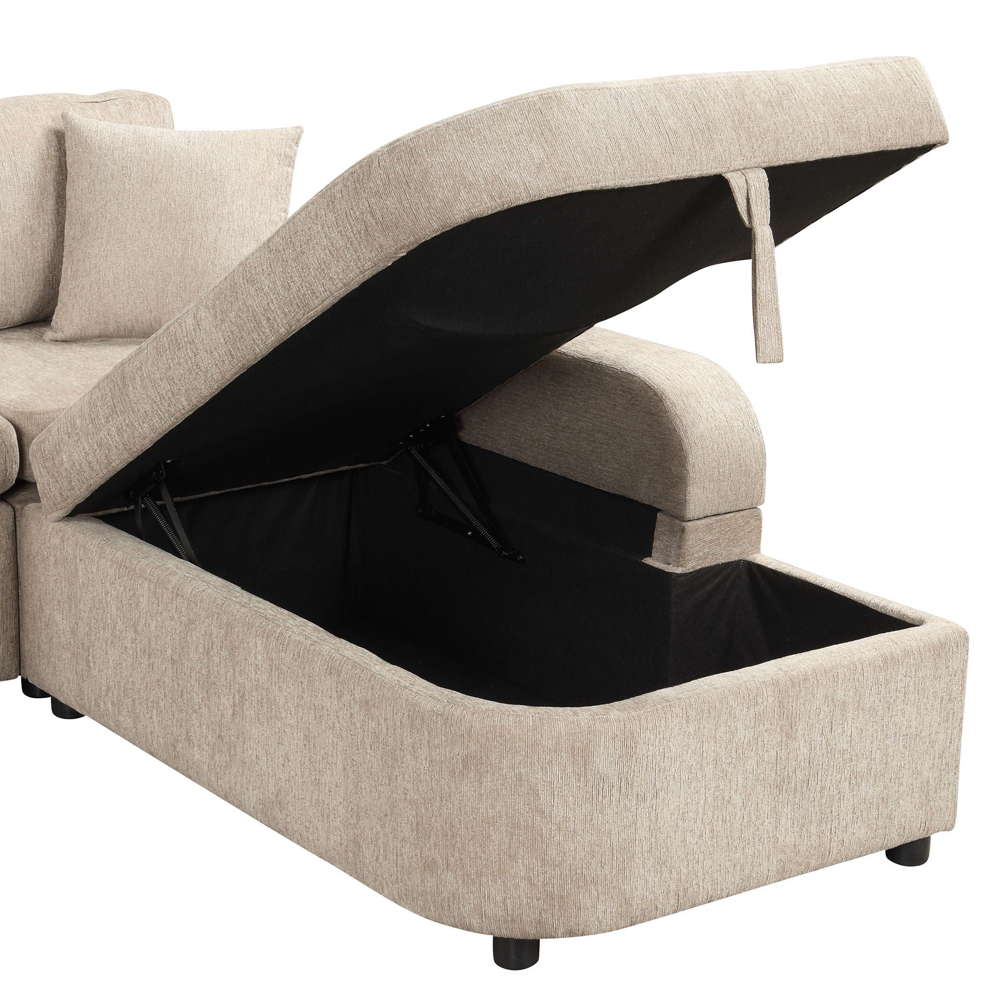 L-Shaped Couch Sectional Sofa With Storage Chaise, Cup Holder And USB Ports For Living Room