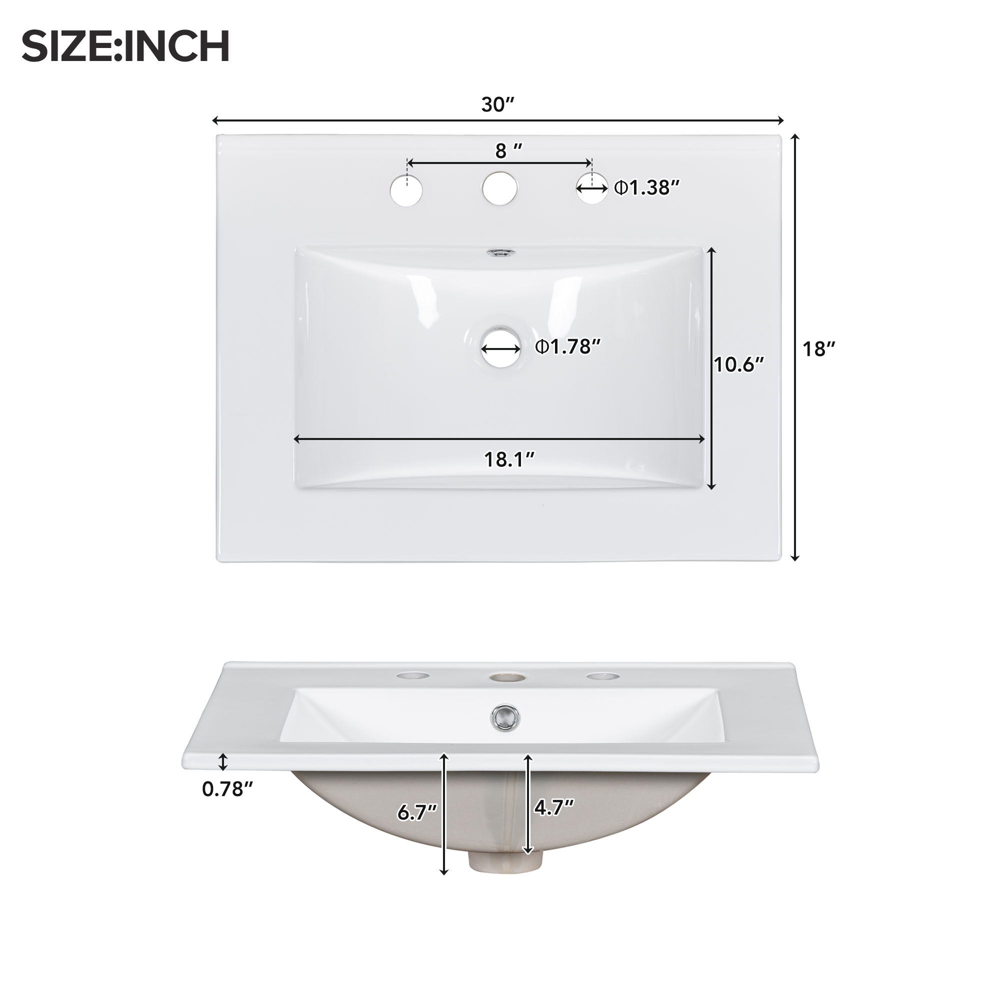 Bathroom Vanity Cabinet With Ceramic Basin, Double-Layer Drawer, Deep Drawer And Adjustable Shelf