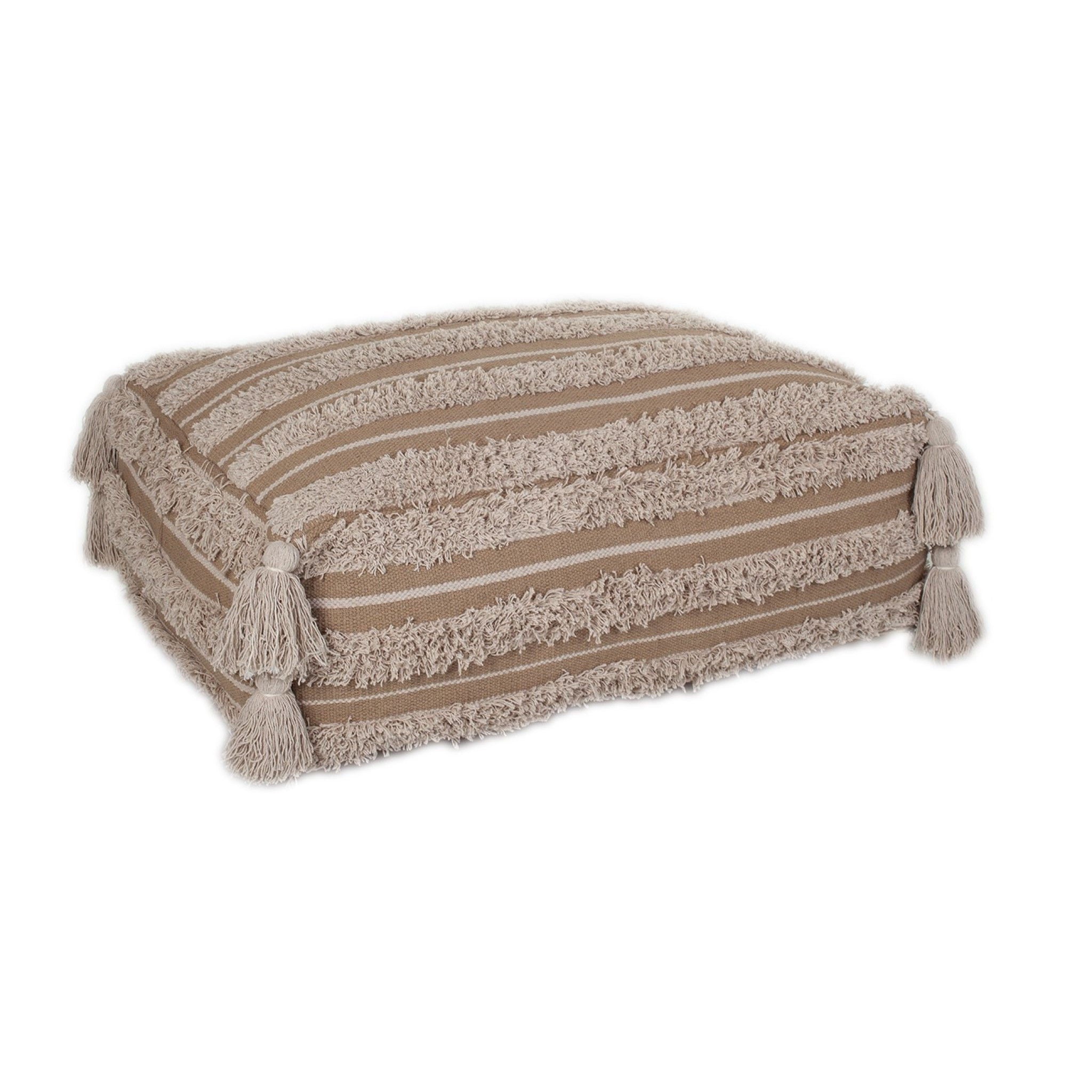 Fringe Striped Pouf - Camel