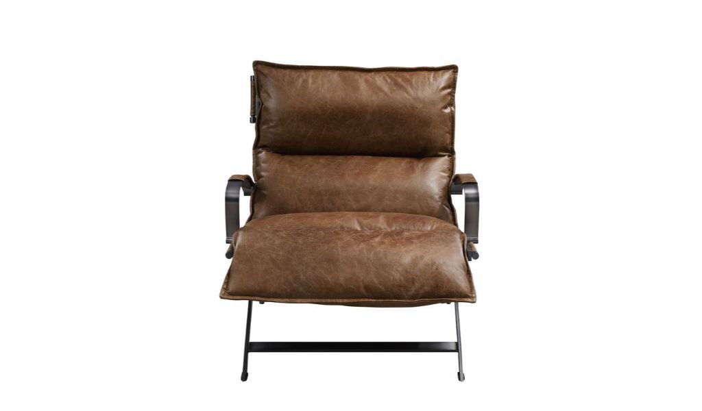 Top Grain Leather And Steel Lounge Chair - Brown