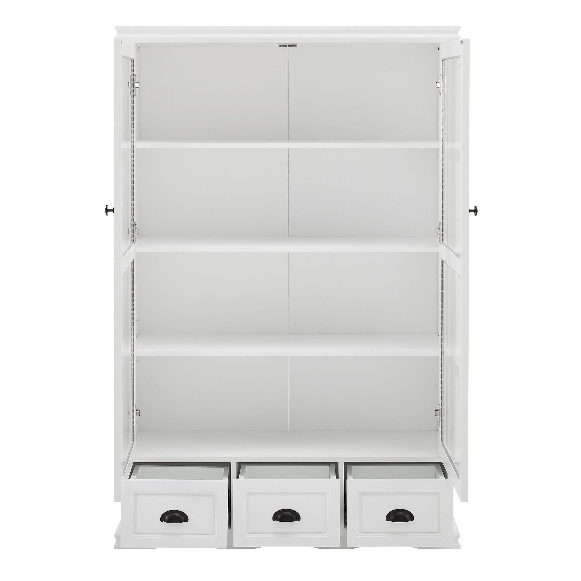 Storage Cabinet With Tempered Glass Doors Curio Cabinet With Adjustable Shelf Display Cabinet With Triple Drawers