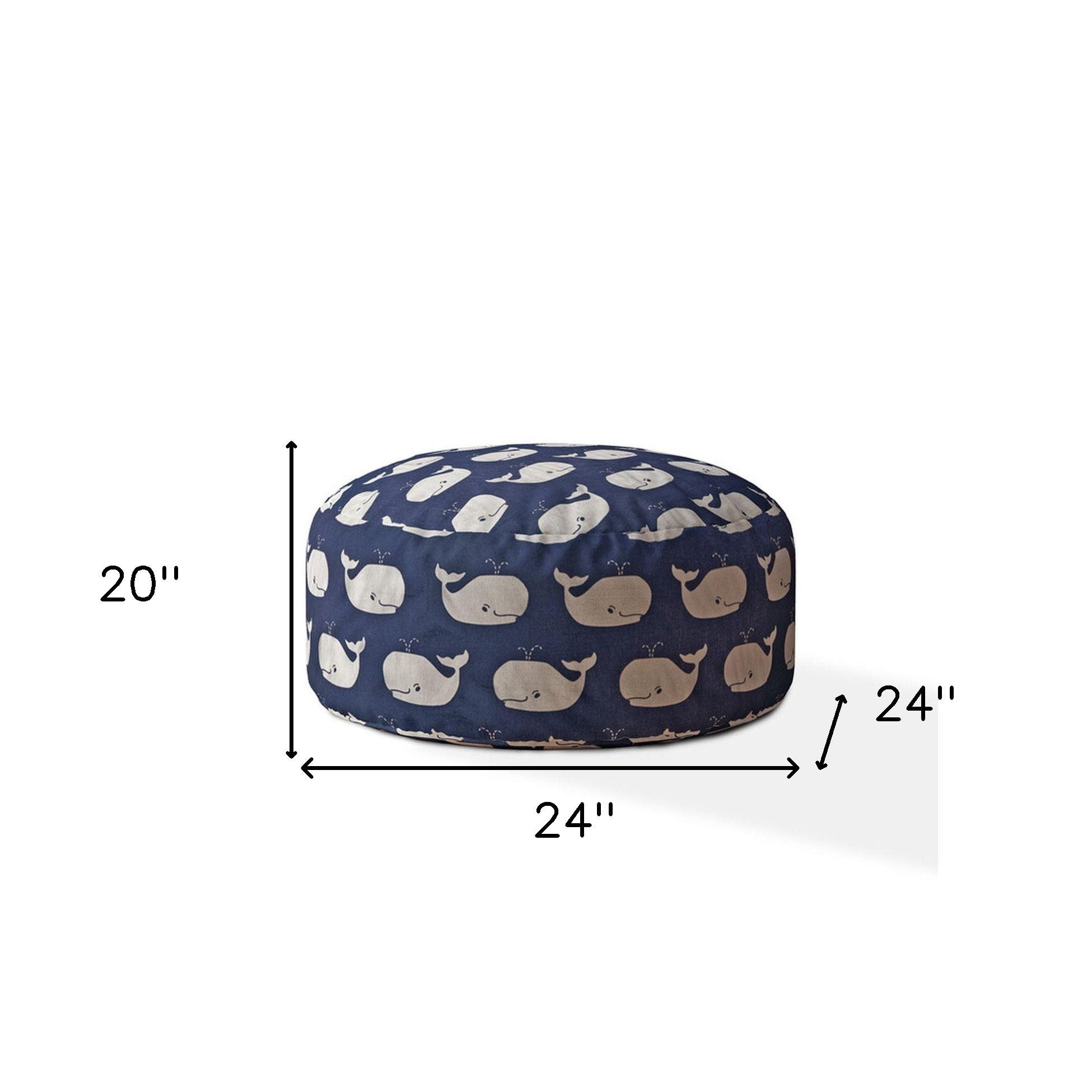 Twill Round Whale Pouf Cover - Blue