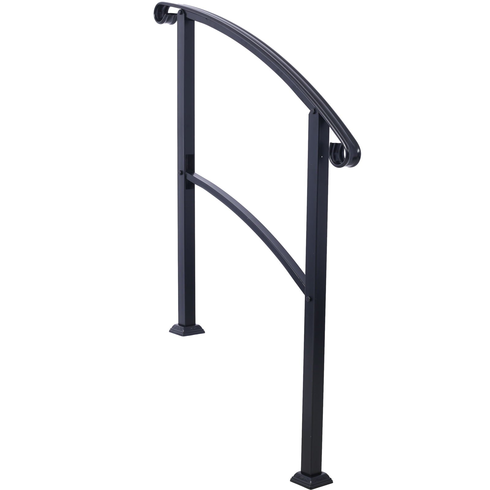 Handrails For Outdoor Steps, Fit 1 Or 3 Steps Outdoor Stair Railing, Flexible Front Porch Hand Rail, Transitional Handrails For Concrete Steps Or Wooden Stairs - Black