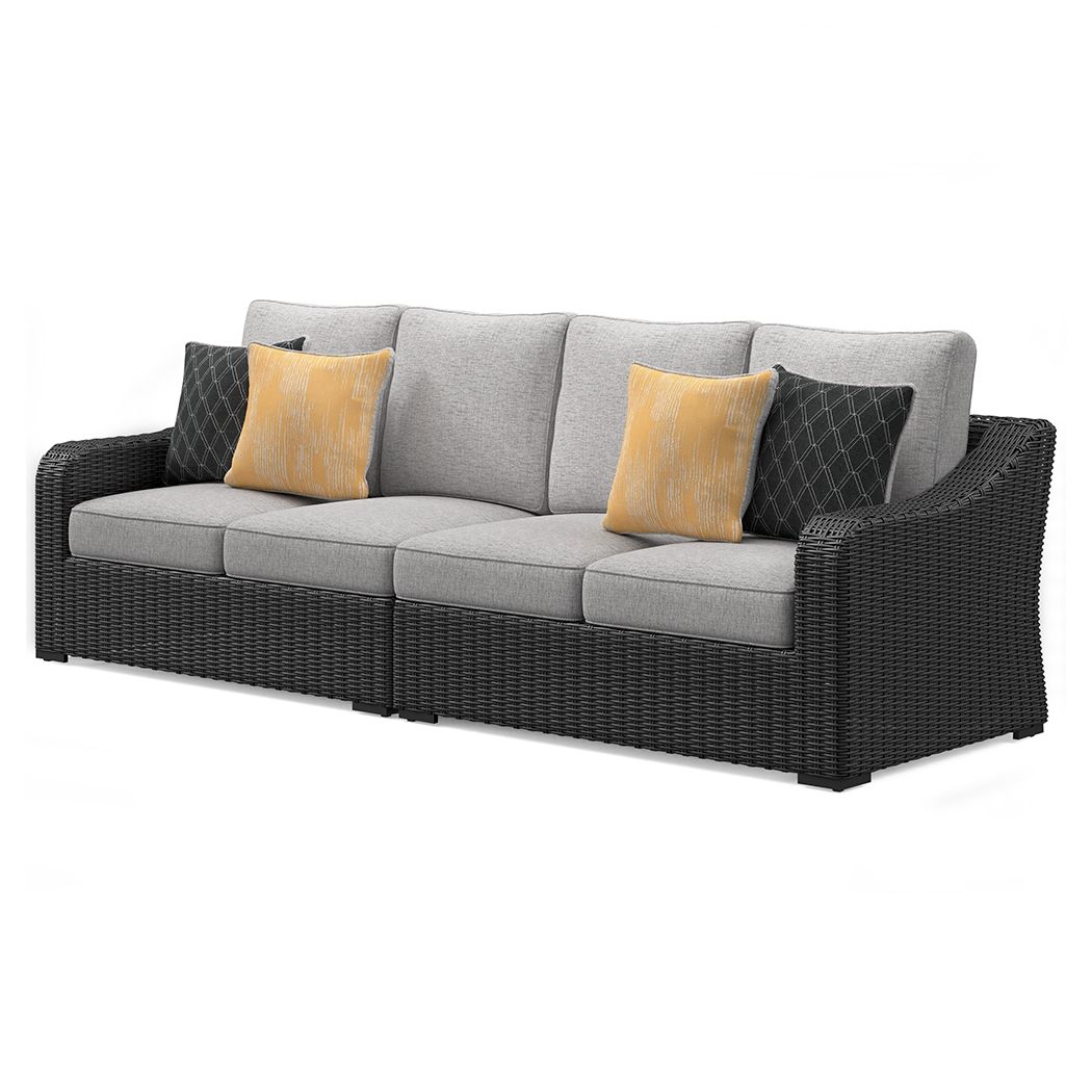 Beachcroft - Black / Light Gray - 2-Piece Outdoor Loveseat with Cushion by Signature Design by Ashley® | Bel Furniture
