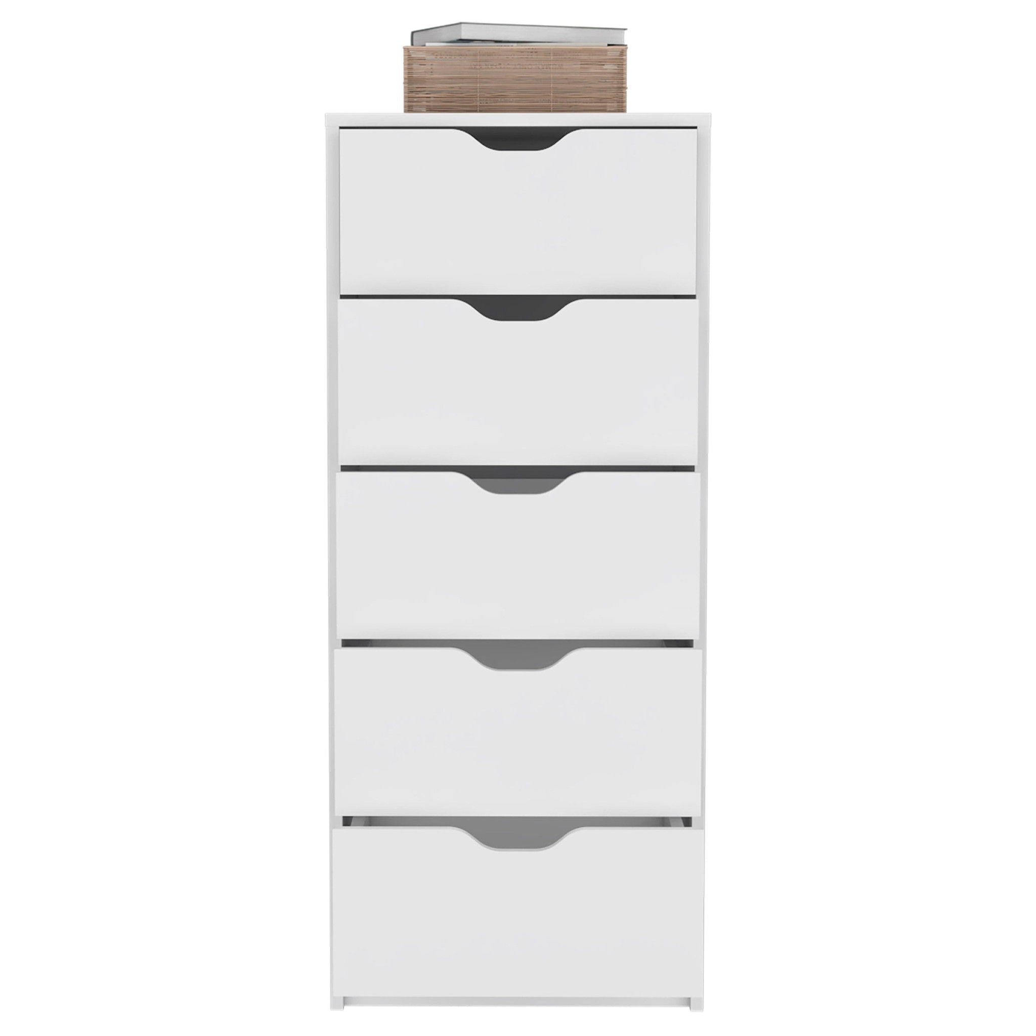 Manufactured Wood Five Drawer Tall And Narrow Dresser - White