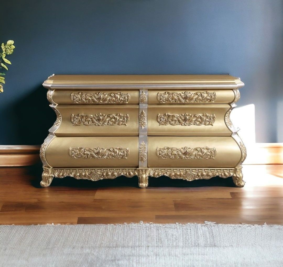 Six Drawer Double Dresser - Gold