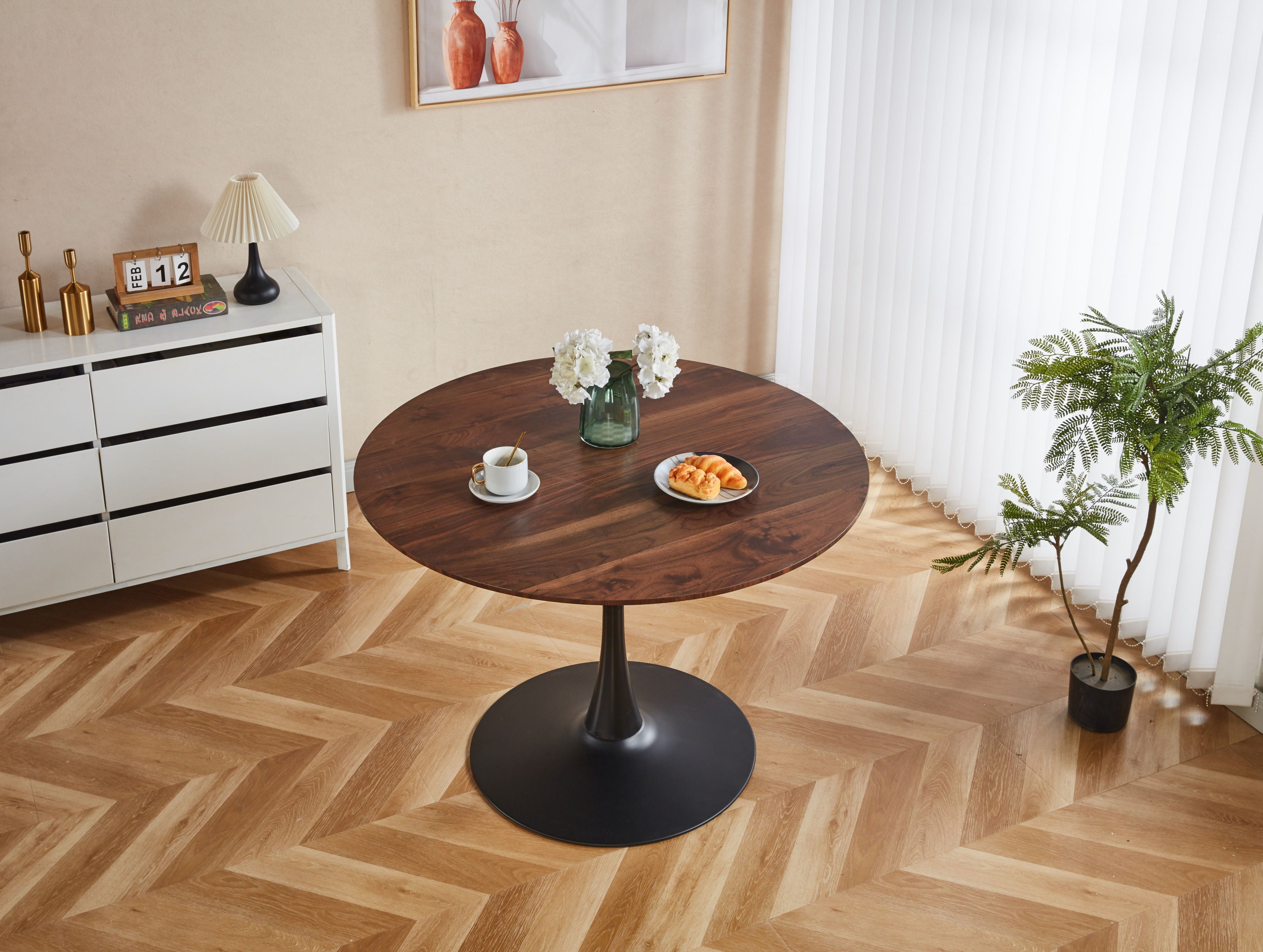 Tulip Table Mid-Century Dining Table With Round MDF Table Top, Pedestal Dining Table, End Table Leisure Coffee Table