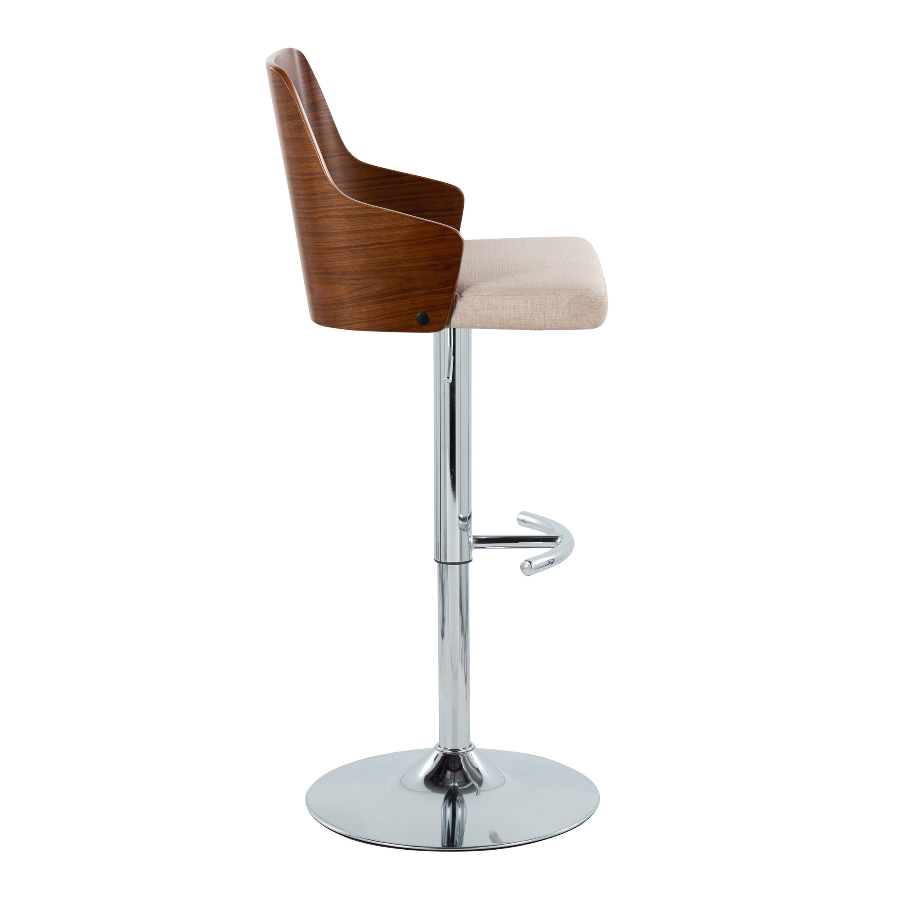 Ariana - Mid Century Modern Adjustable Barstool Stool With Swivel With Rounded T Footrest (Set of 2)