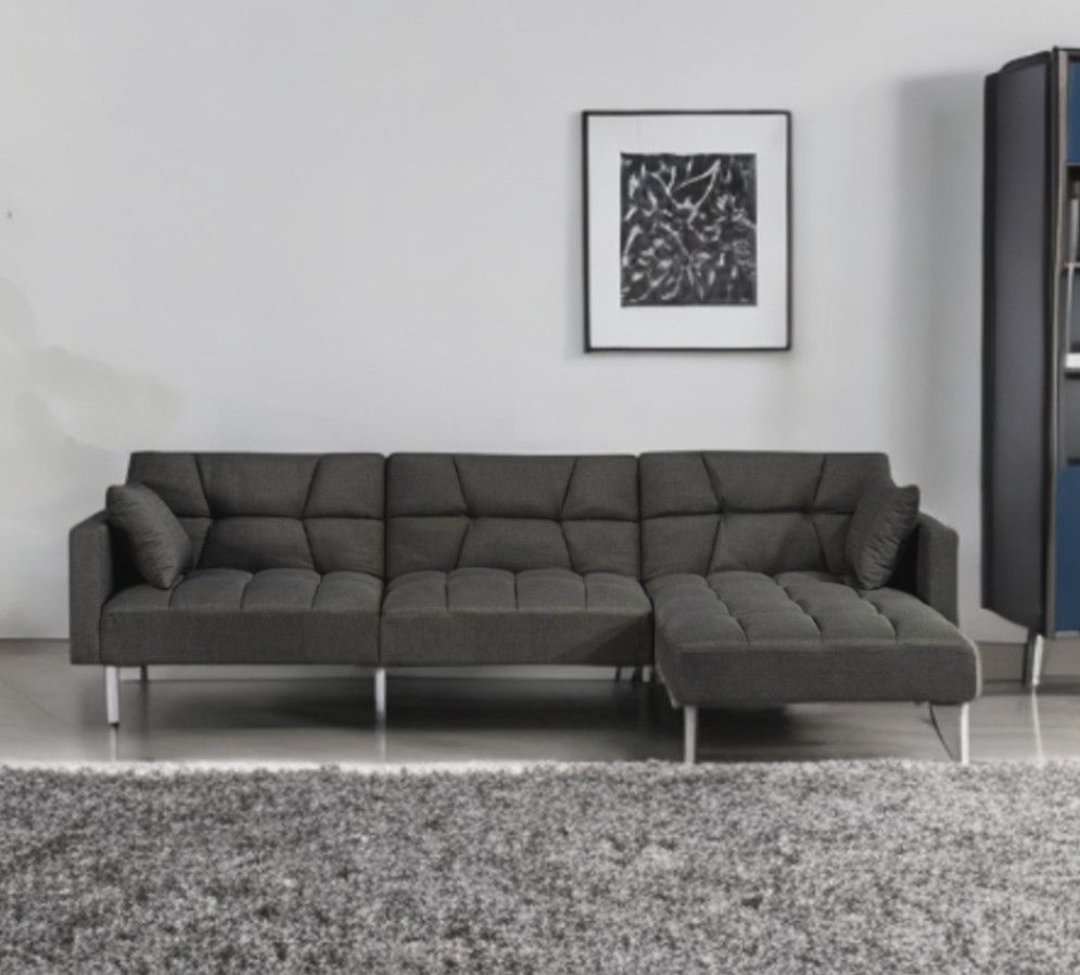 Polyester Modular L Shaped Two Piece Sofa And Chaise Sectional And Toss Pillows - Dark Gray