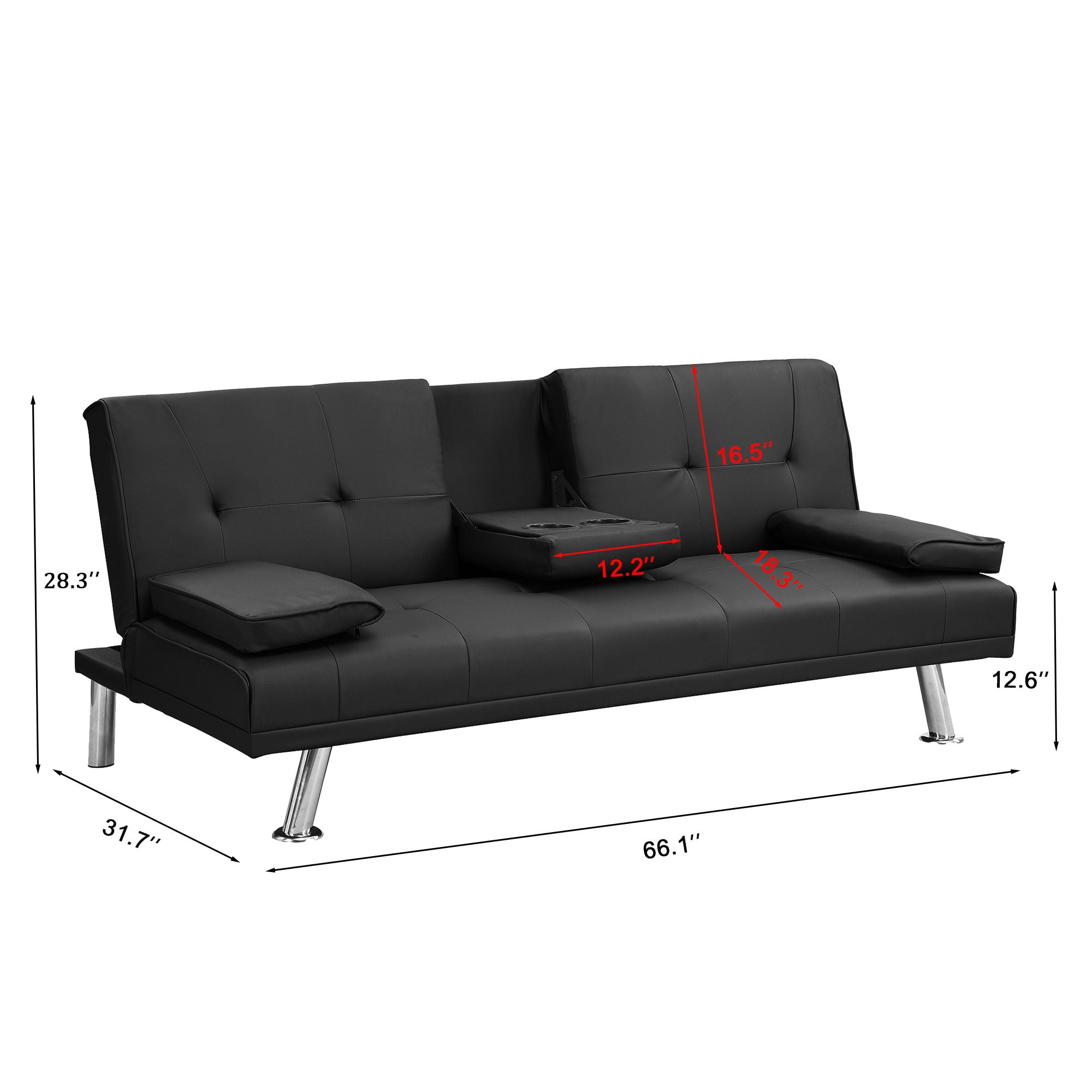 Futon Sofa Bed With Armrest Two Holders