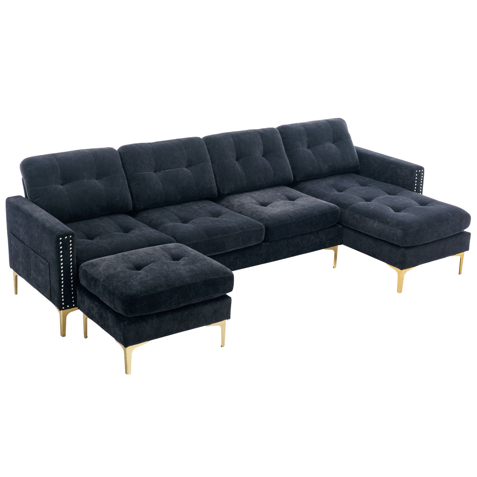 L-Shape Convertible Sectional Sofa Couch With Movable Ottoman For Living Room