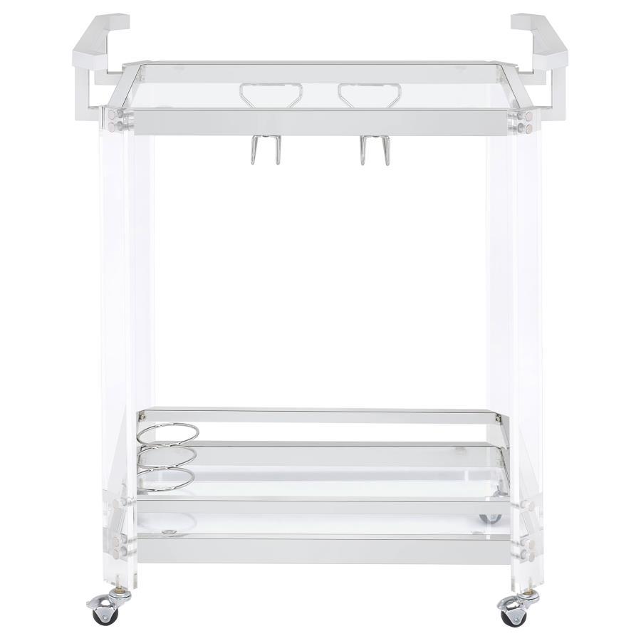 Jefferson - 2-Tier Glass Shelf Acrylic Bar Cart - Chrome by CoasterEssence | Bel Furniture