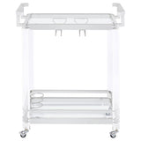 Jefferson - 2-Tier Glass Shelf Acrylic Bar Cart - Chrome by CoasterEssence | Bel Furniture