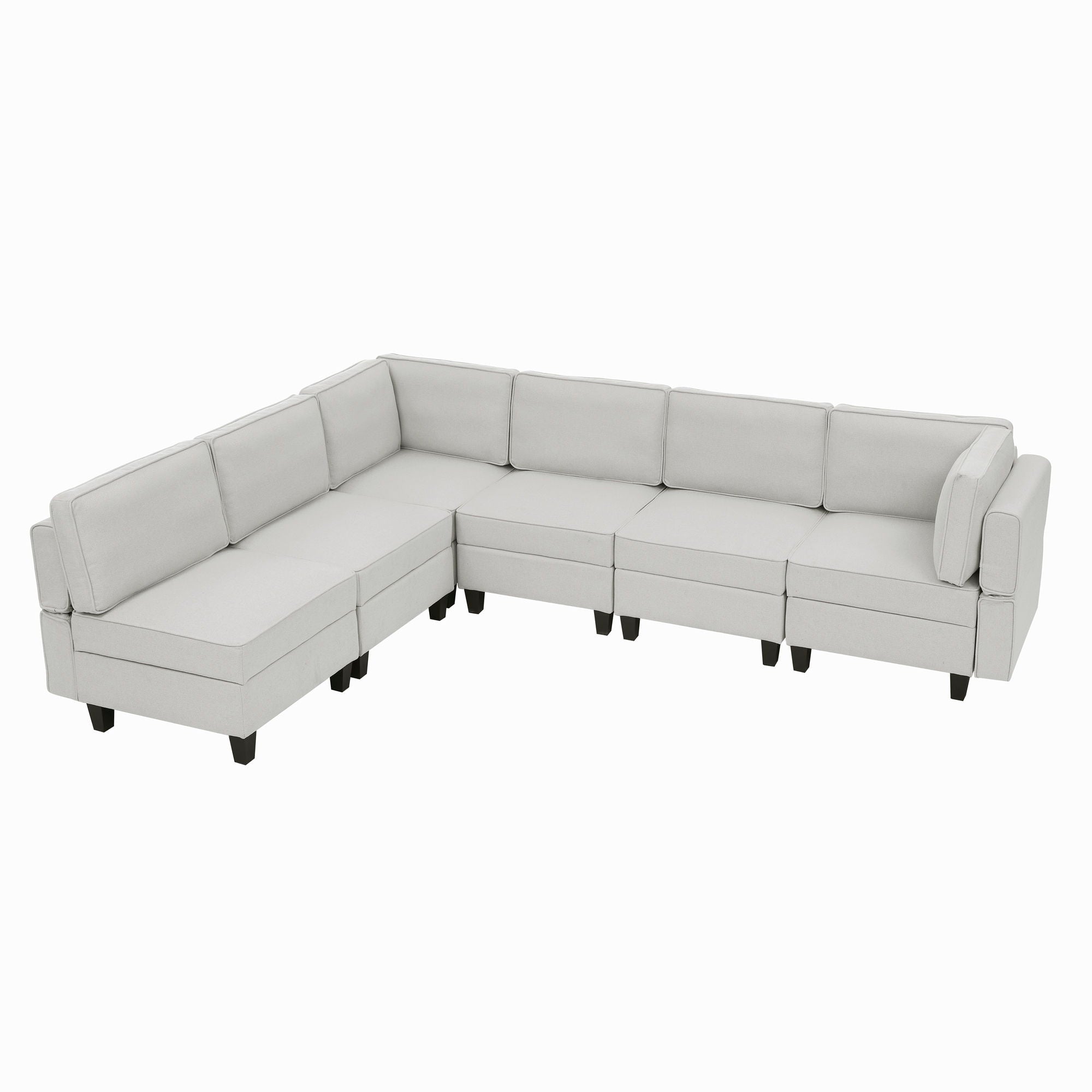 Linen Modular Sectional Sofa, U Shaped Couch With Adjustable Armrests And Backrests, 6 Seat Reversible Sofa Bed With Storage Seats For Living Room - Gray White