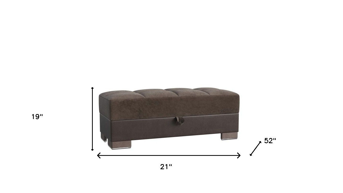 Microfiber Leather Tufted Storage Ottoman - Brown / Faux