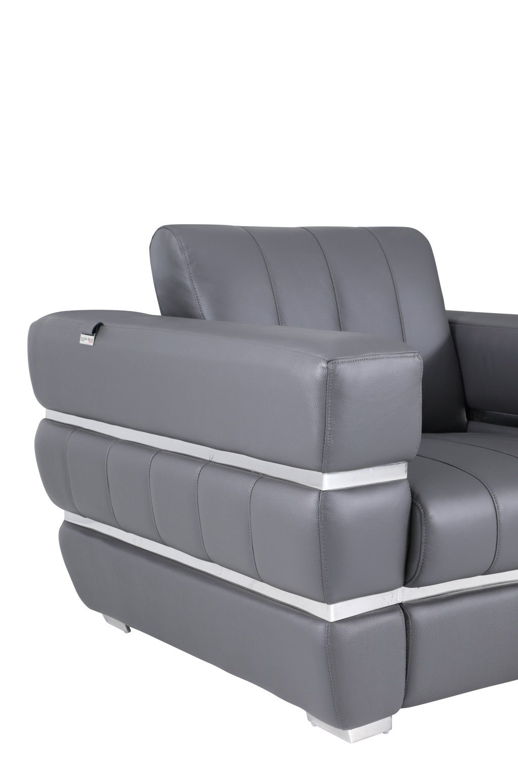 Italian Leather Sofa With Silver Legs - Dark Gray