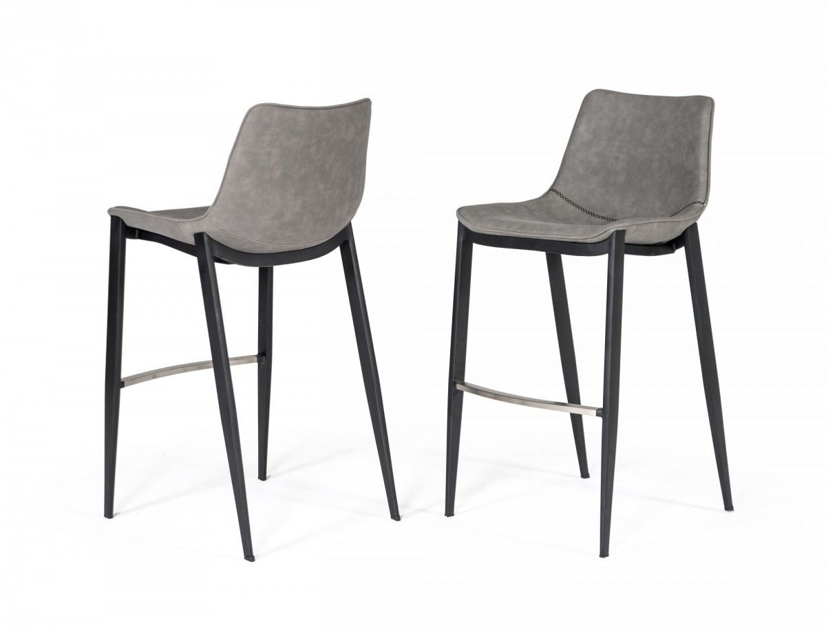 Faux Leather And Steel Bar Height Bar Chairs (Set of 2) - Gray / Black