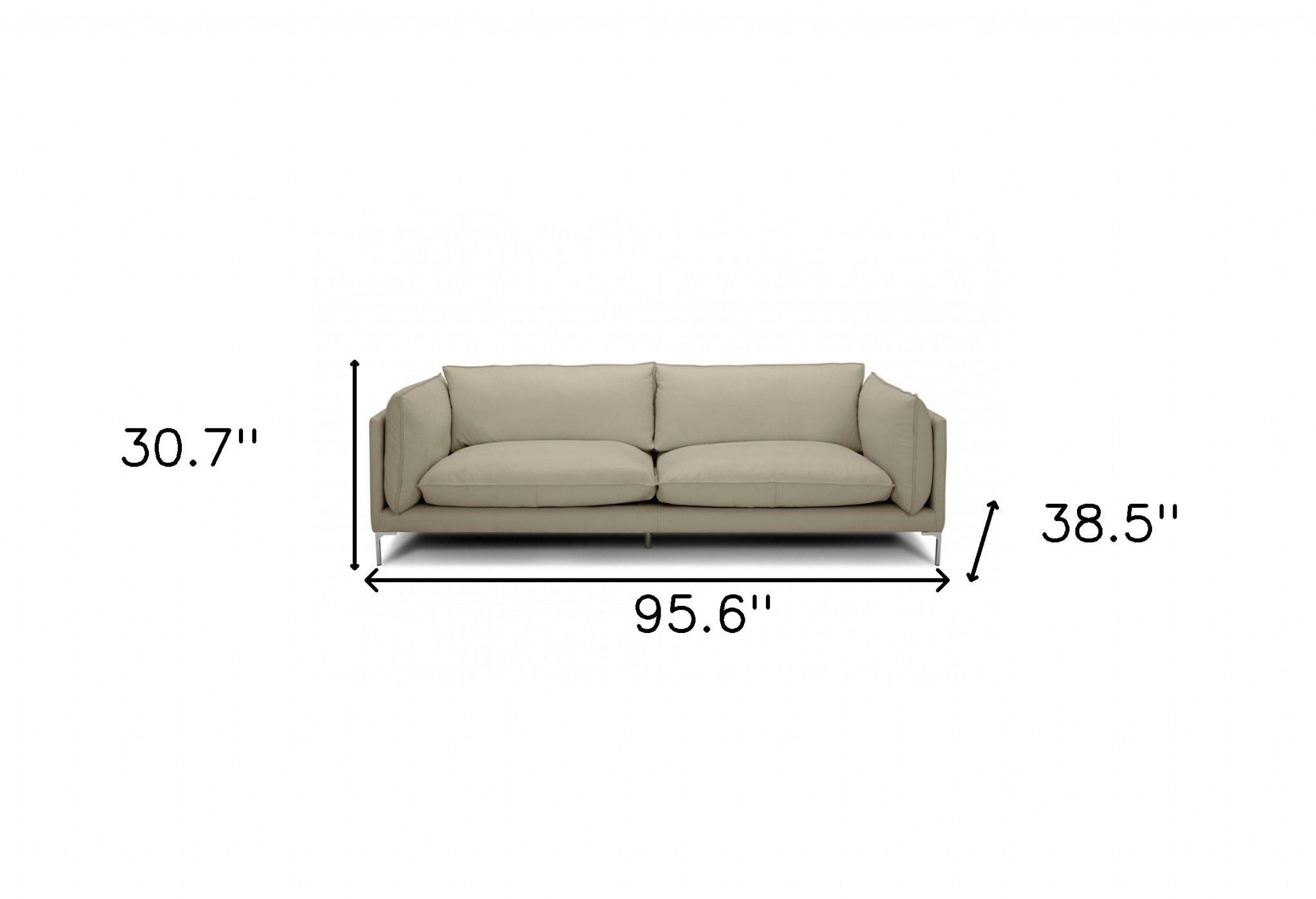 Top Grain Leather Sofa With Silver Legs - Taupe