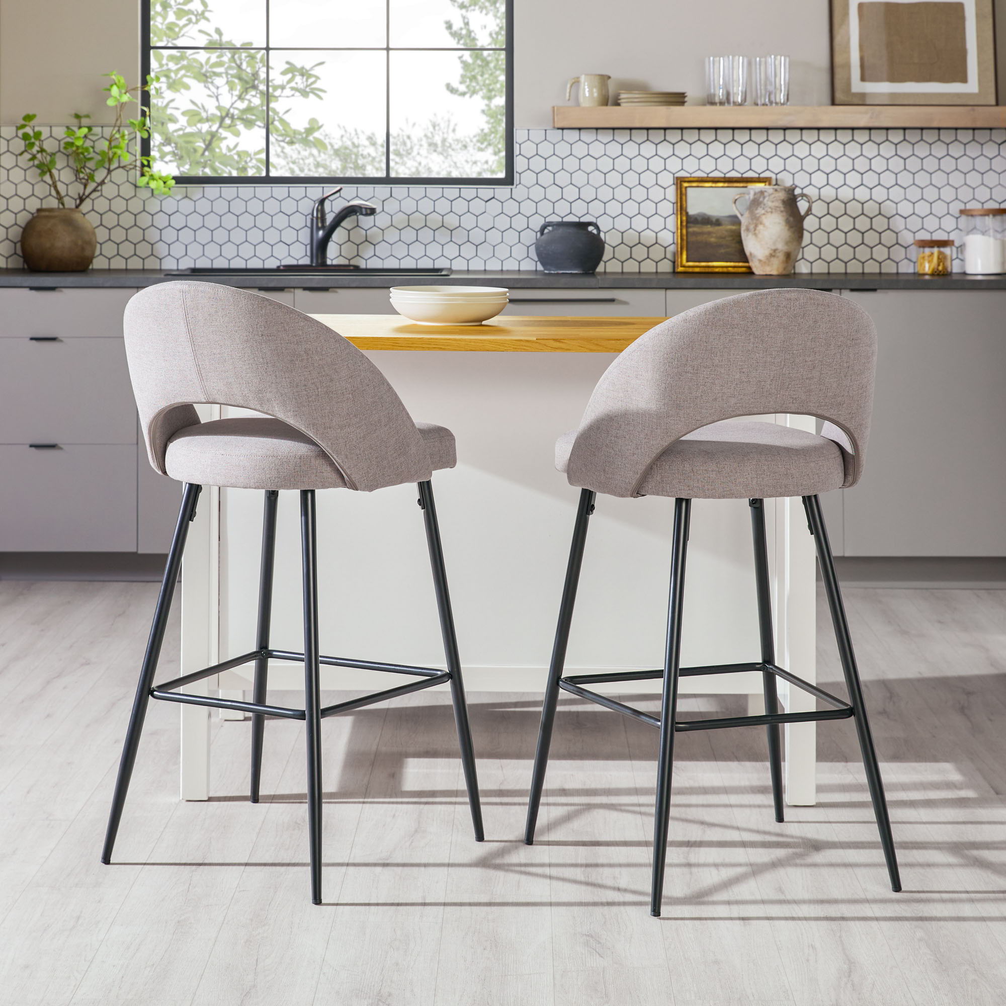 Modern 2 Piece Minimalist Upholstered Bar Stool Set - Mushroom