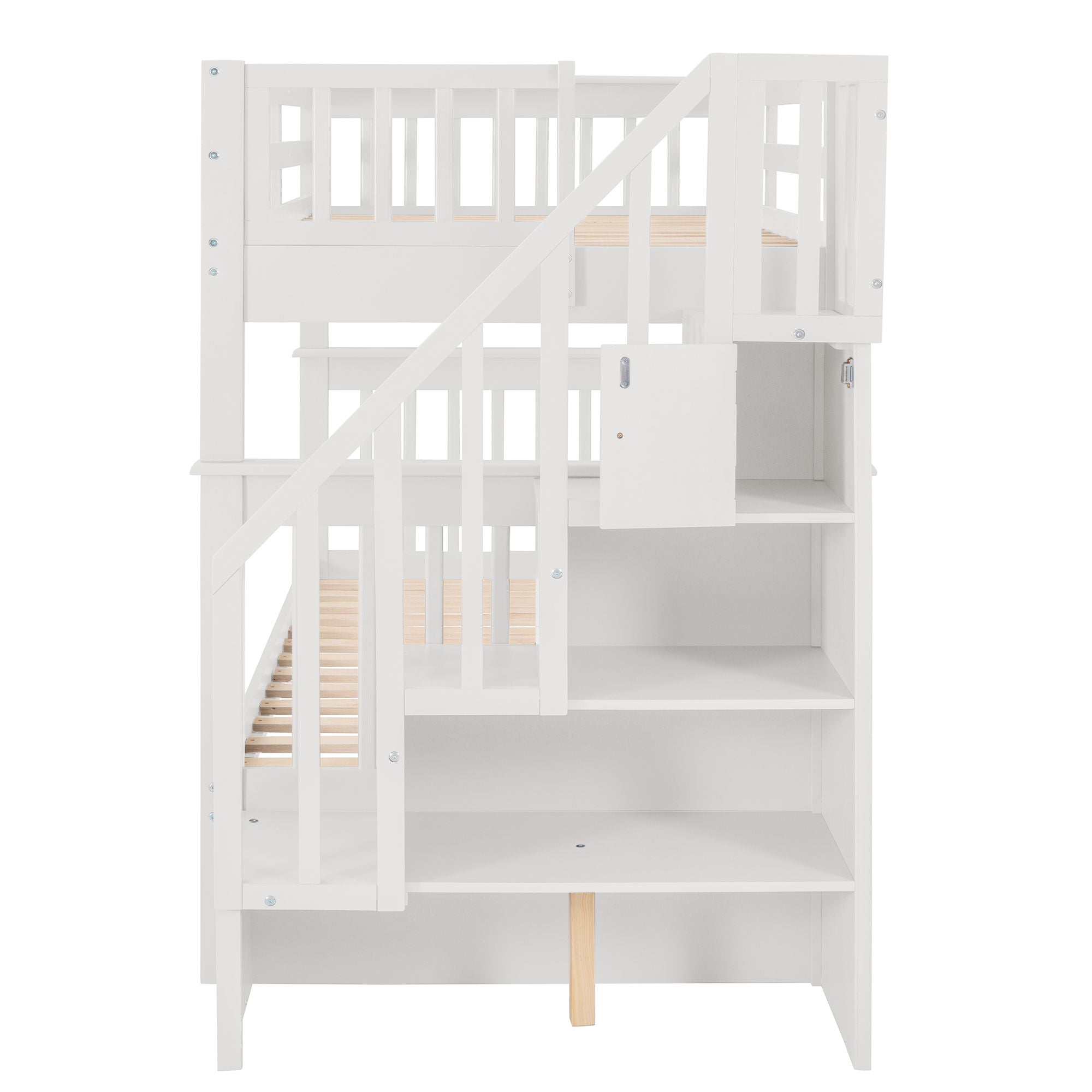 Stairway Bunk Bed With Twin Size Trundle, Storage And Guard Rail For Bedroom, Dorm