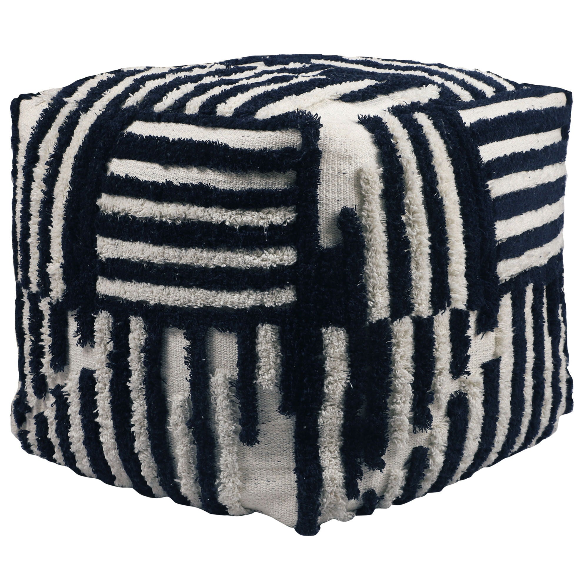 Cotton Cube, Striped Pouf Ottoman - Blue