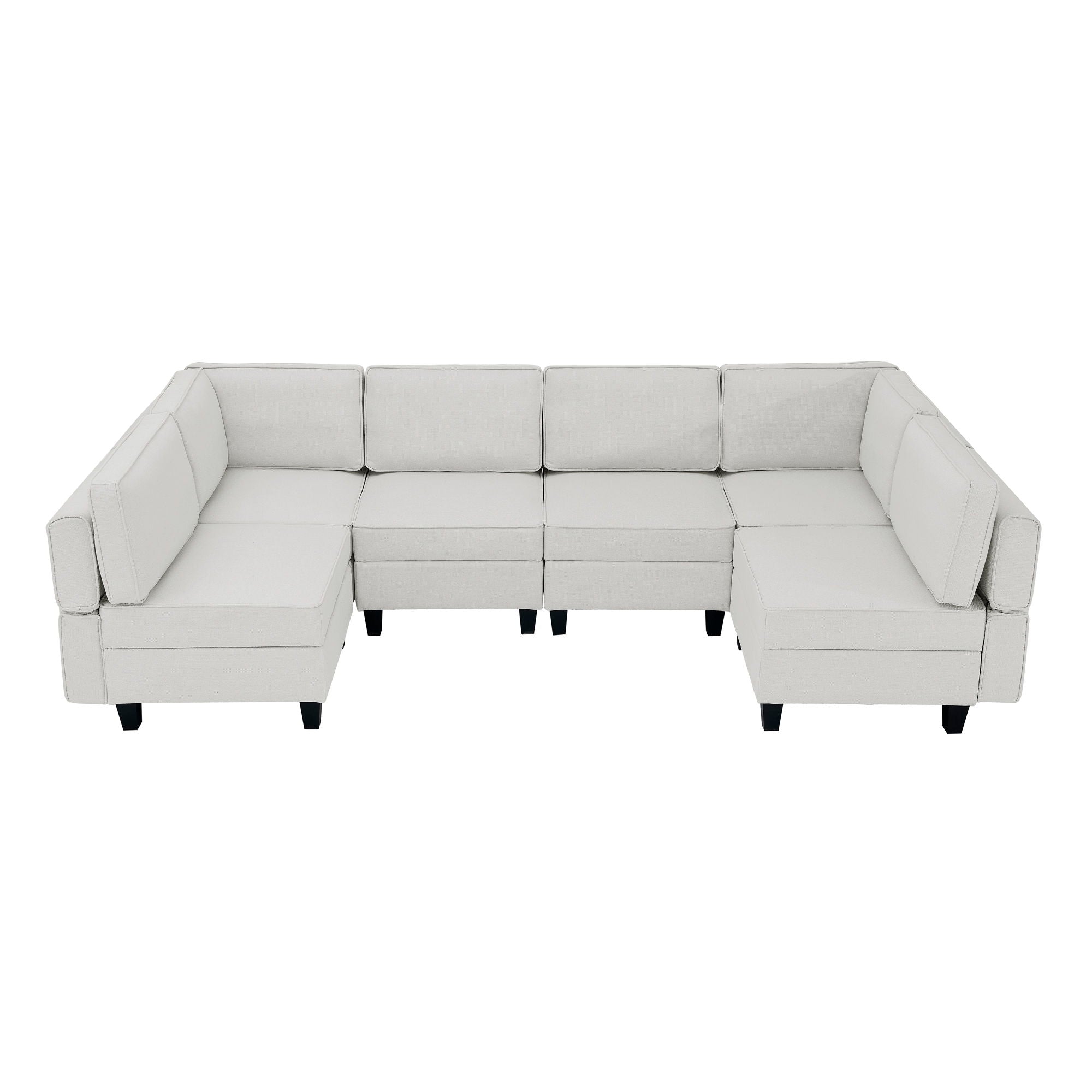 Linen Modular Sectional Sofa, U Shaped Couch With Adjustable Armrests And Backrests, 6 Seat Reversible Sofa Bed With Storage Seats For Living Room - Gray White