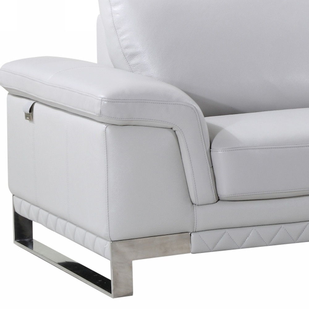 Italian Leather Sofa With Silver Legs - Light Gray