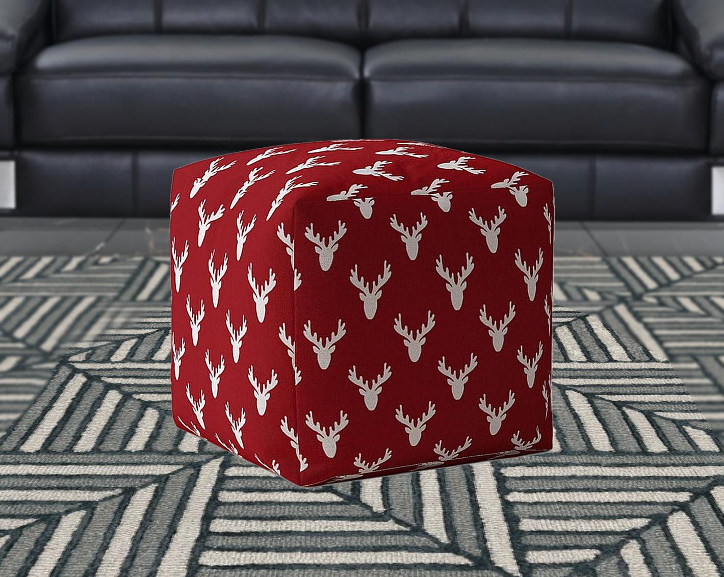 Cotton Stag, Pouf Cover - Red / White