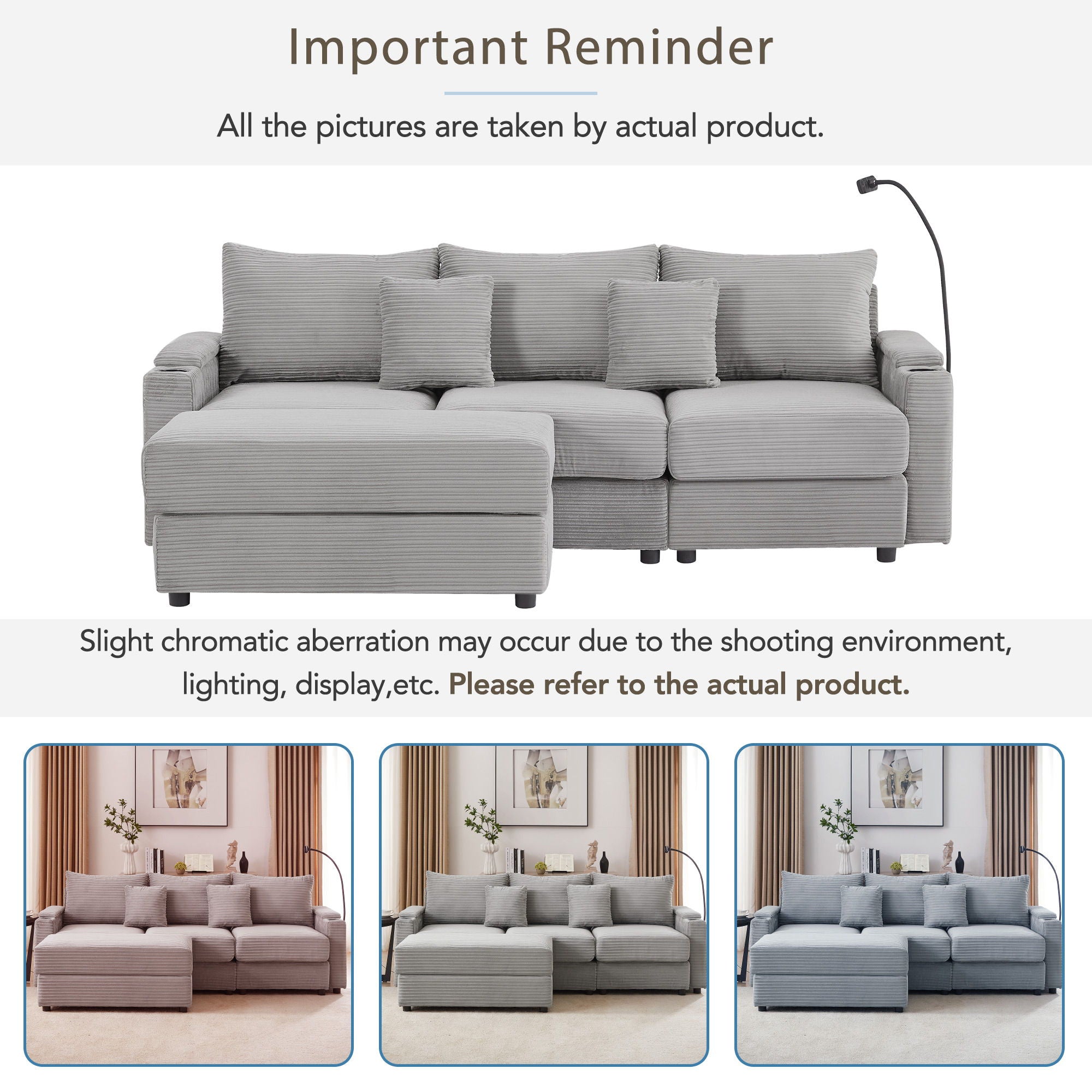 Modern Style Loveseat Sofa Sectional Sofa Couch With Storage Space, A Movable Ottoman, Two USB Ports, Two Cup Holders, A Phone Holder For Living Room