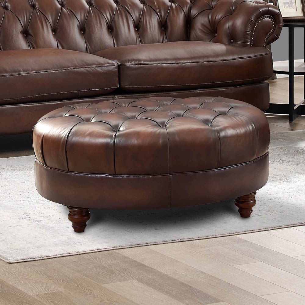Newport - Leather Ottoman - Caramel by Hydeline Furniture | Bel Furniture