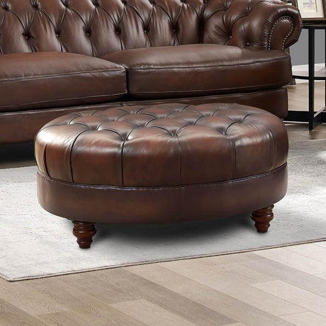 Newport - Leather Ottoman - Caramel by Hydeline Furniture | Bel Furniture