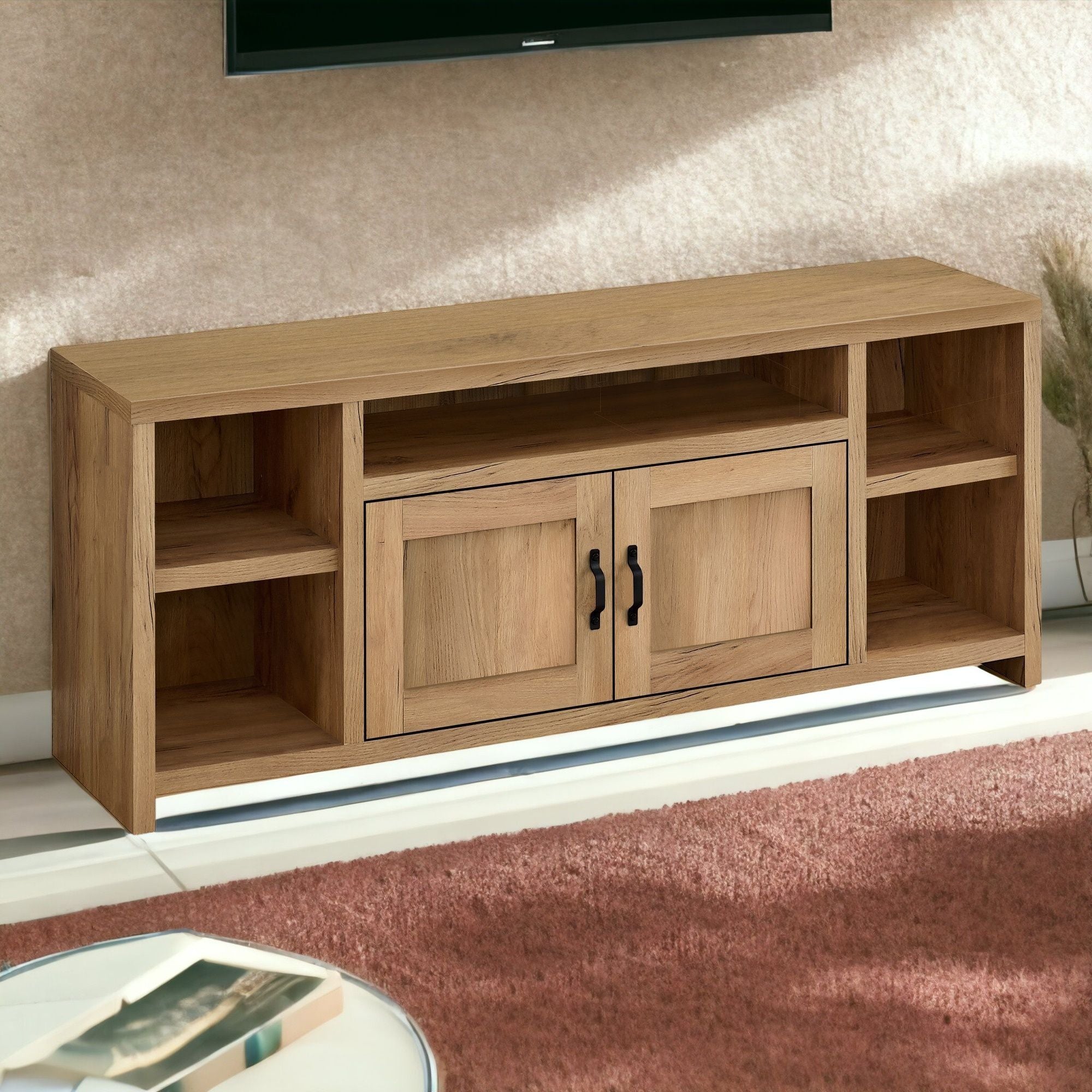 Wood Cabinet Enclosed, Storage TV Stand - Brown