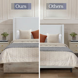 Shelton - Queen Upholstered Wingback Bed With 54" High Headboard - Ivory / Light Gray / Camel Oak