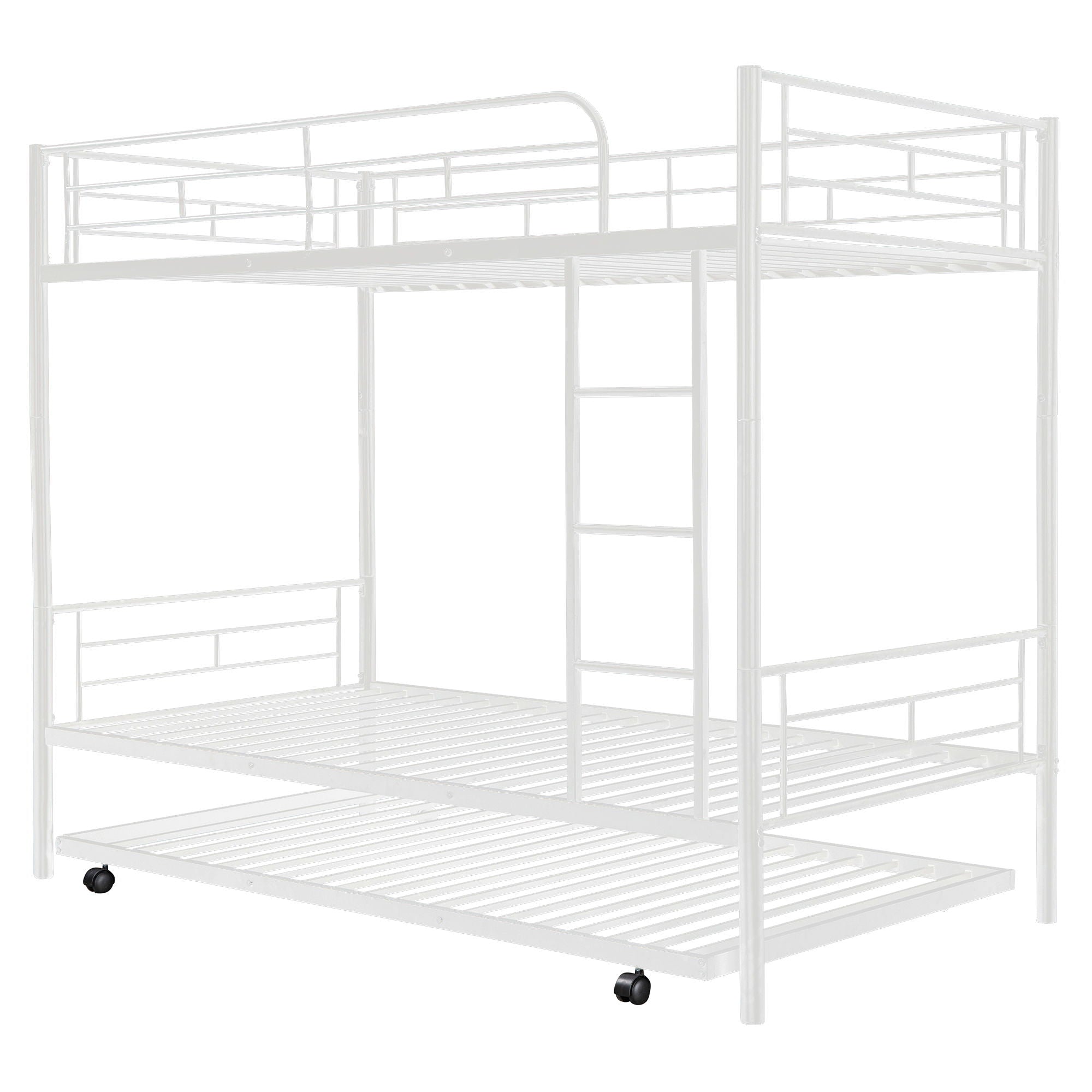 Twin Over Twin Metal Bunk Bed With Trundle, Can Be Divided Into Two Beds, No Box Spring Needed - White