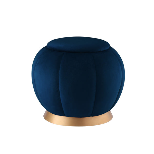 Velvet Ottoman Round - Navy Blue / Gold