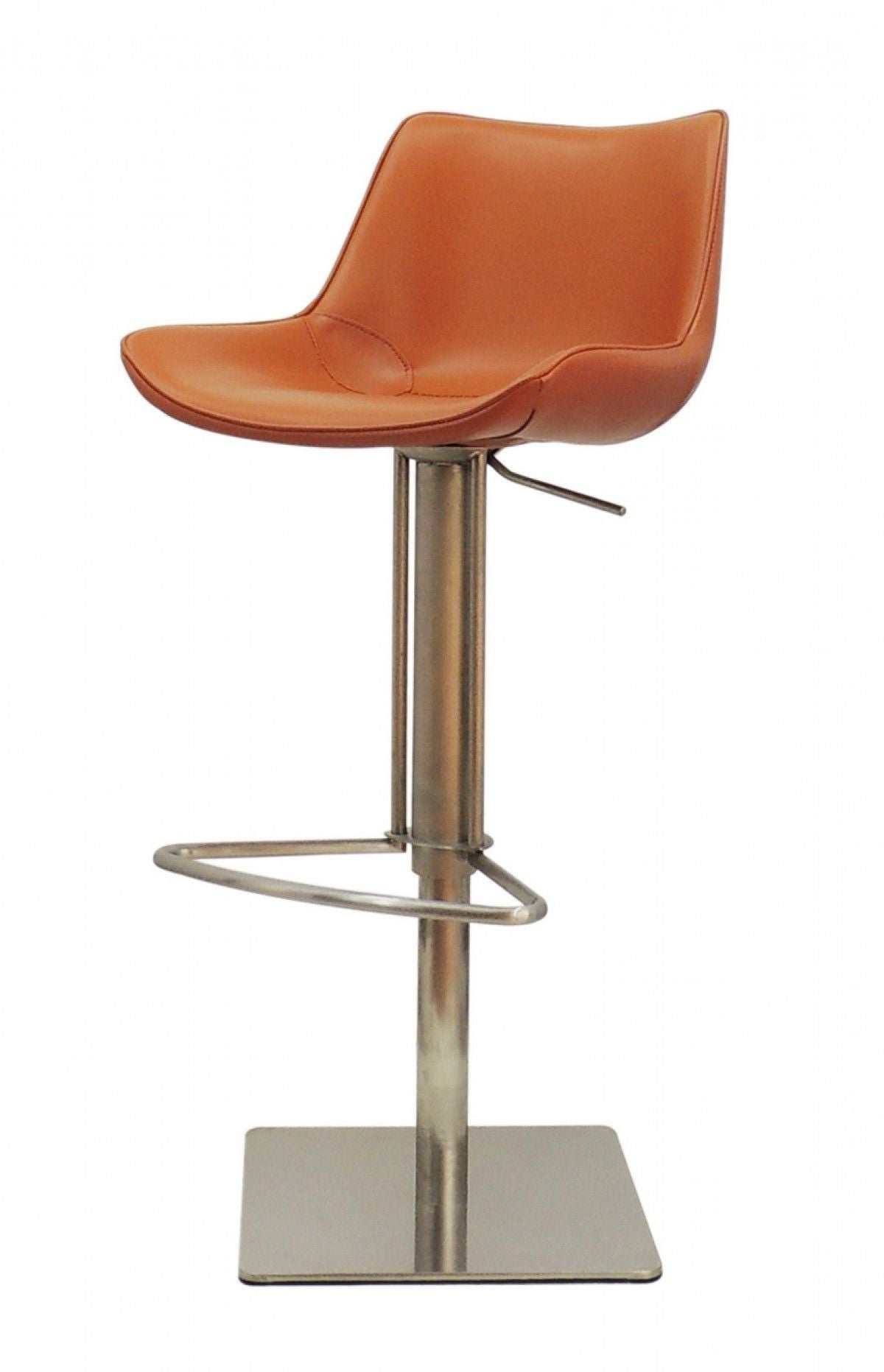 Adjustable Height Faux Leather And Stainless Steel Swivel Bar Height Bar Chair - Terra Cotta / Silver