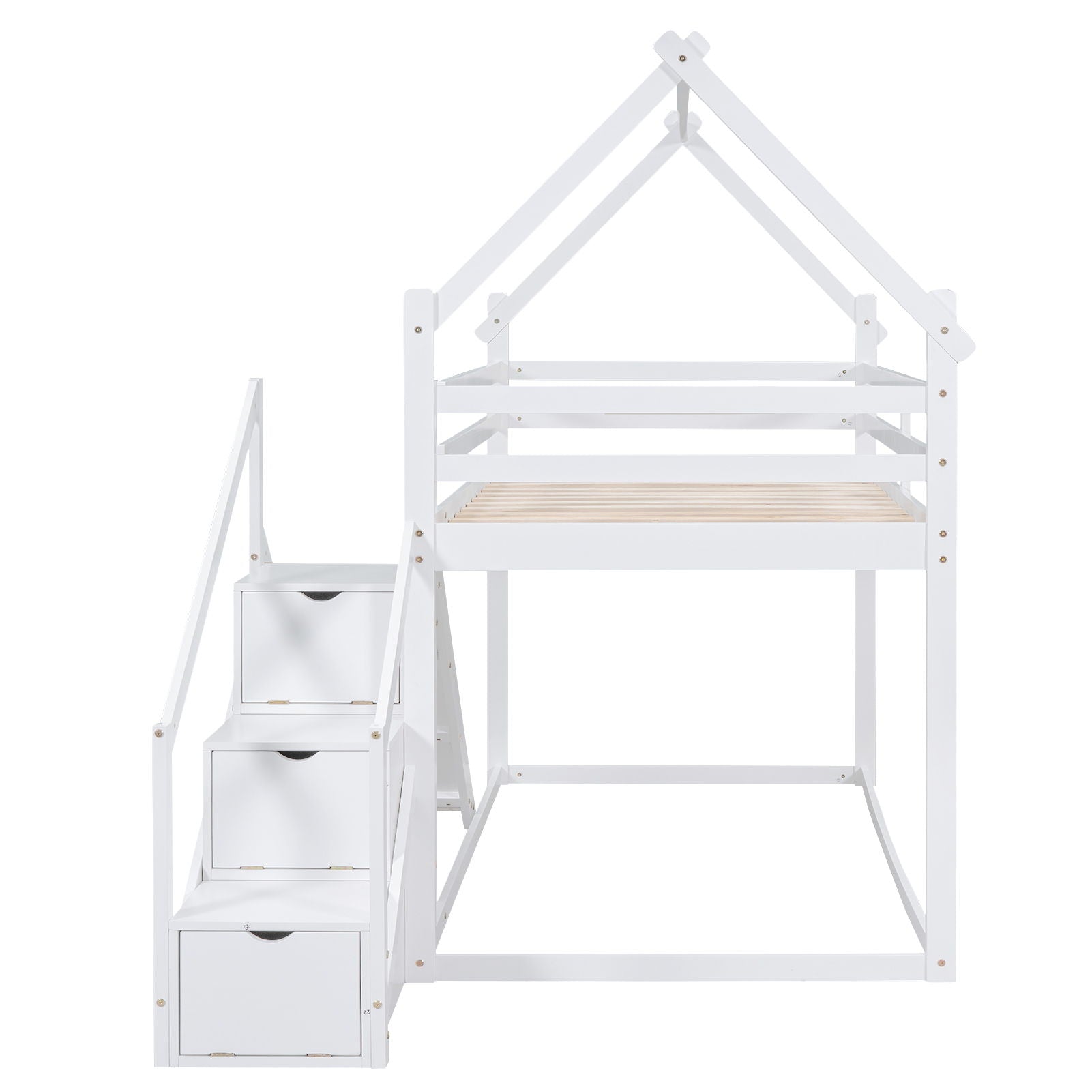 Twin Over Twin House Loft Or Bunk Bed With Slide And Staircase