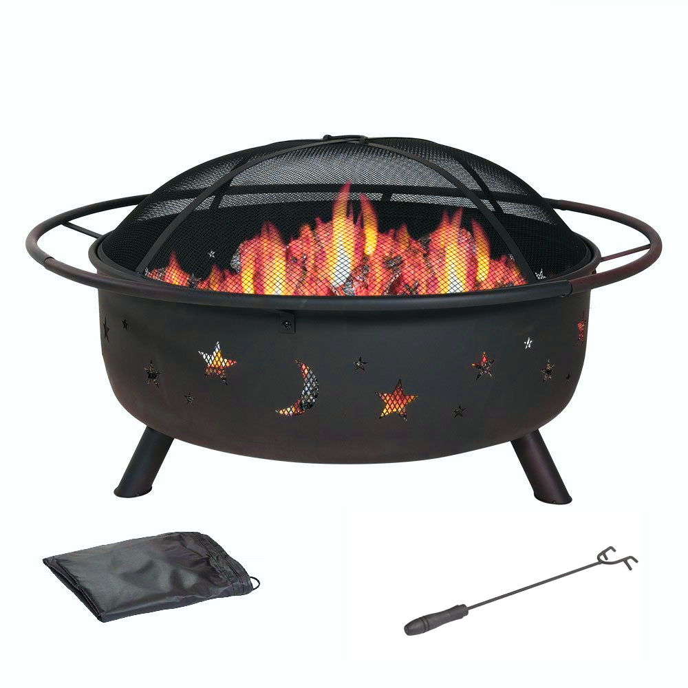 Fire Pit With Grill And Spark Screen - Charcoal