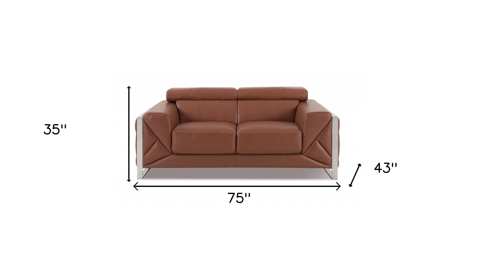 Italian Leather Loveseat - Camel / Silver