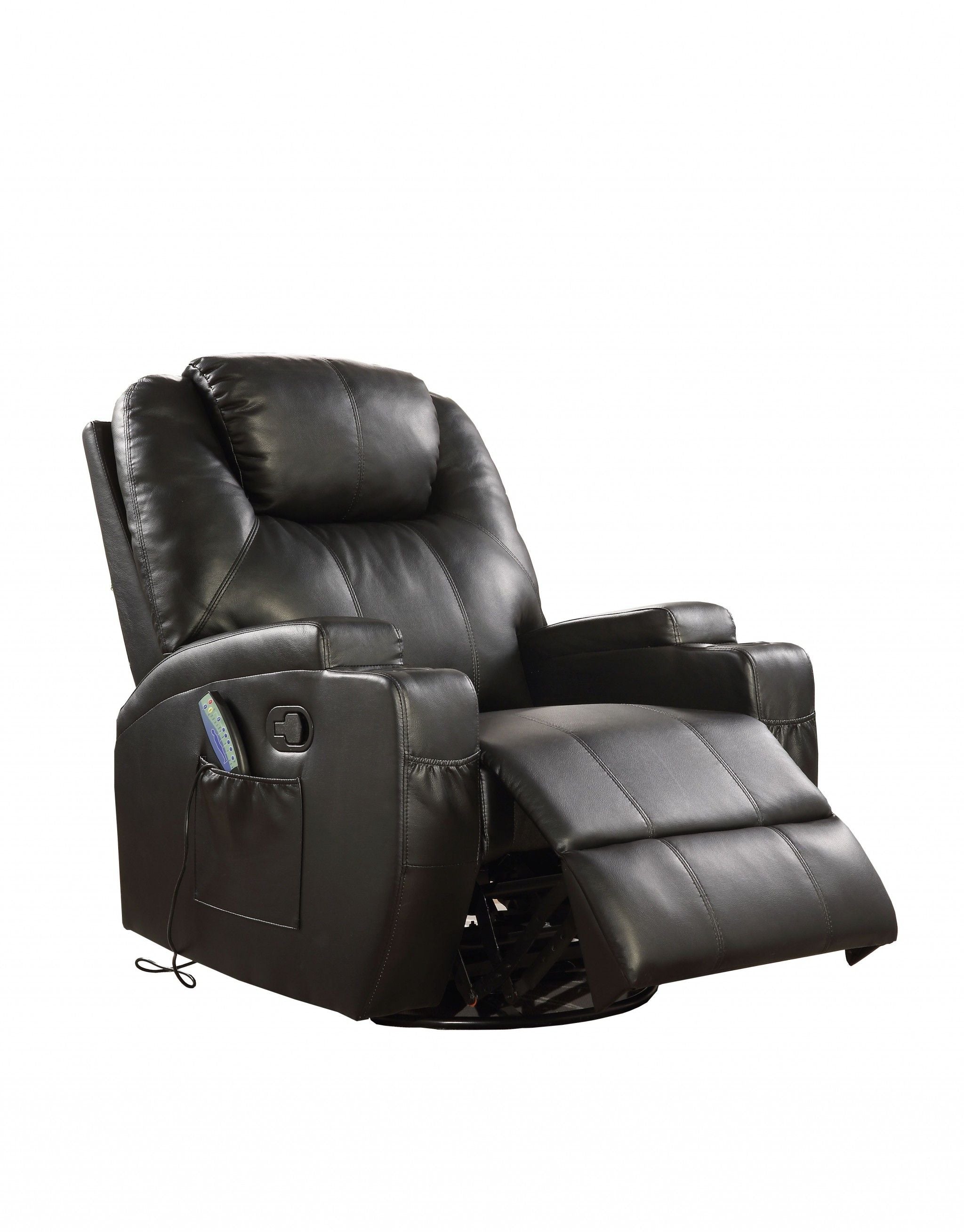 Leather Match Power Heated Massage Recliner - Black