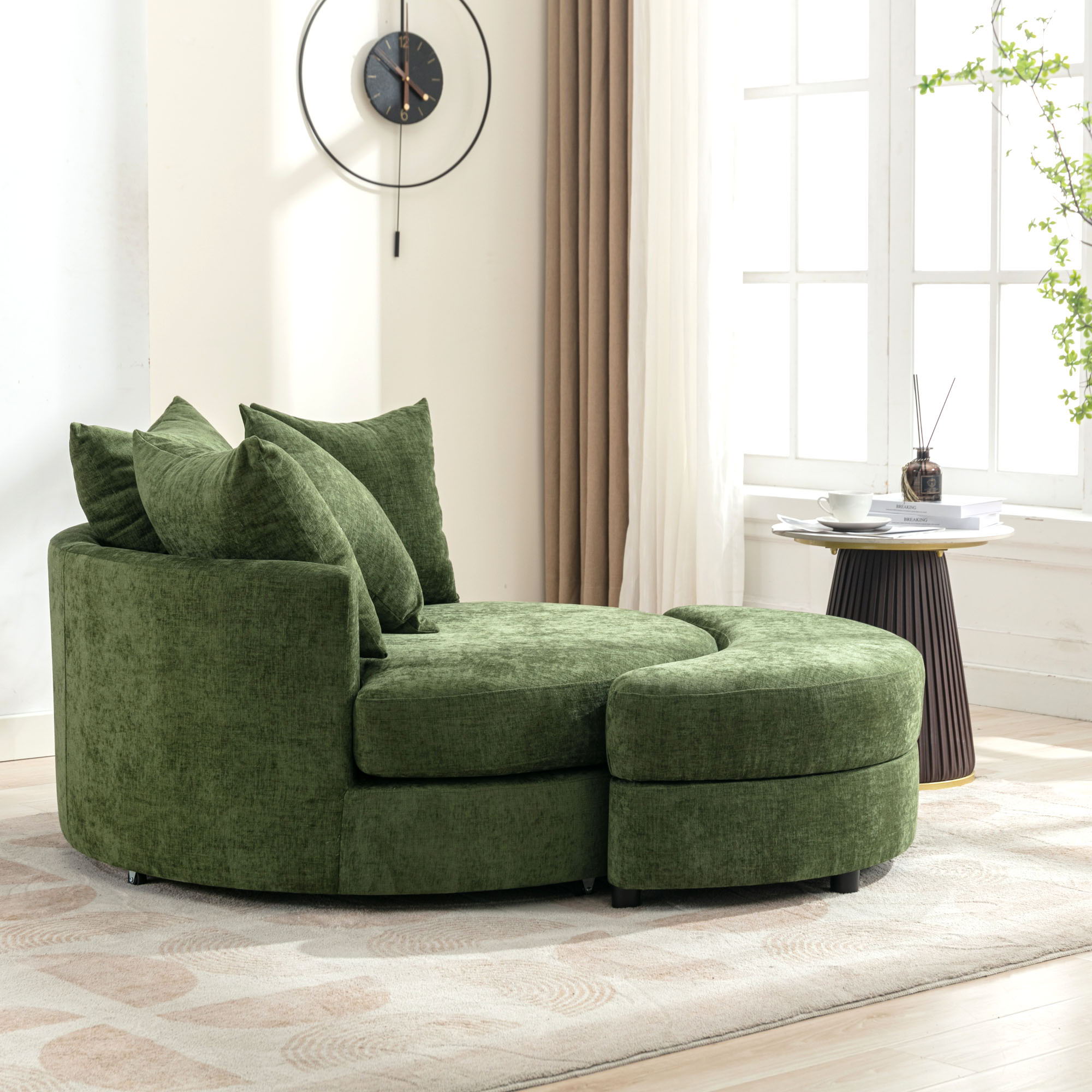 360° Swivel Accent Barrel Chair With Storage Ottoman & 4 Pillows, Modern Chenille Leisure Chair Round Accent For Living Room