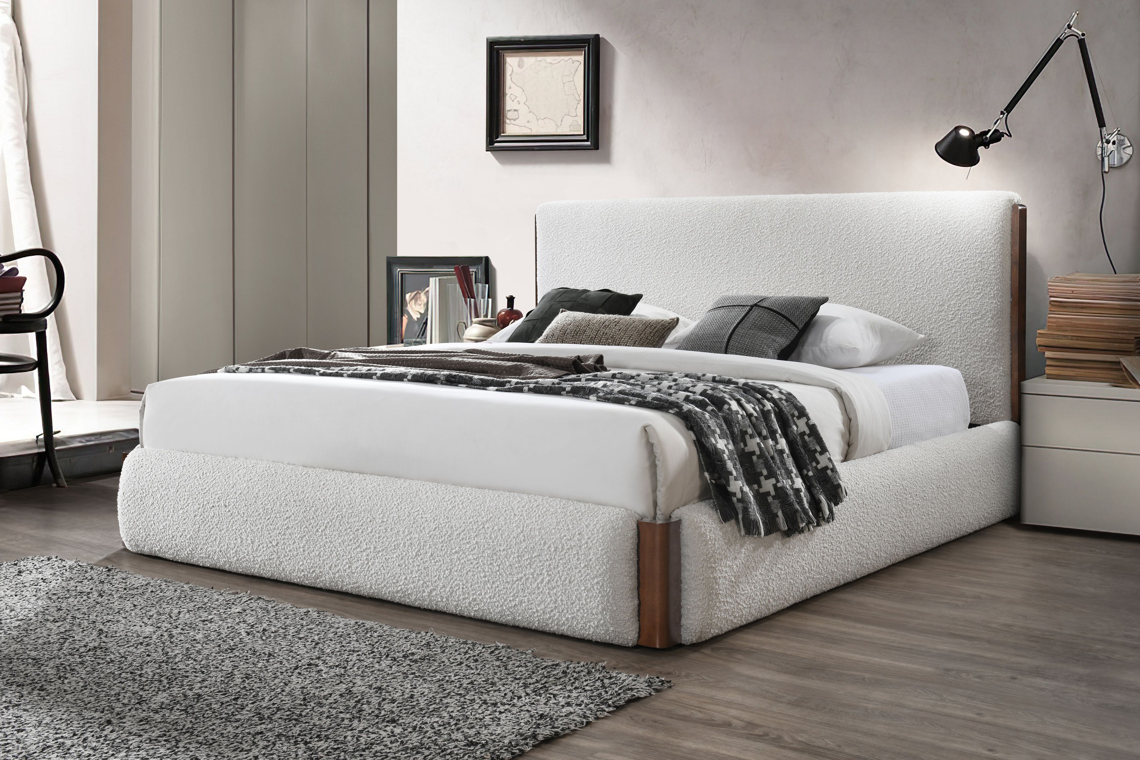 Sandro - Eastern King Bed Boucle - Walnut / White