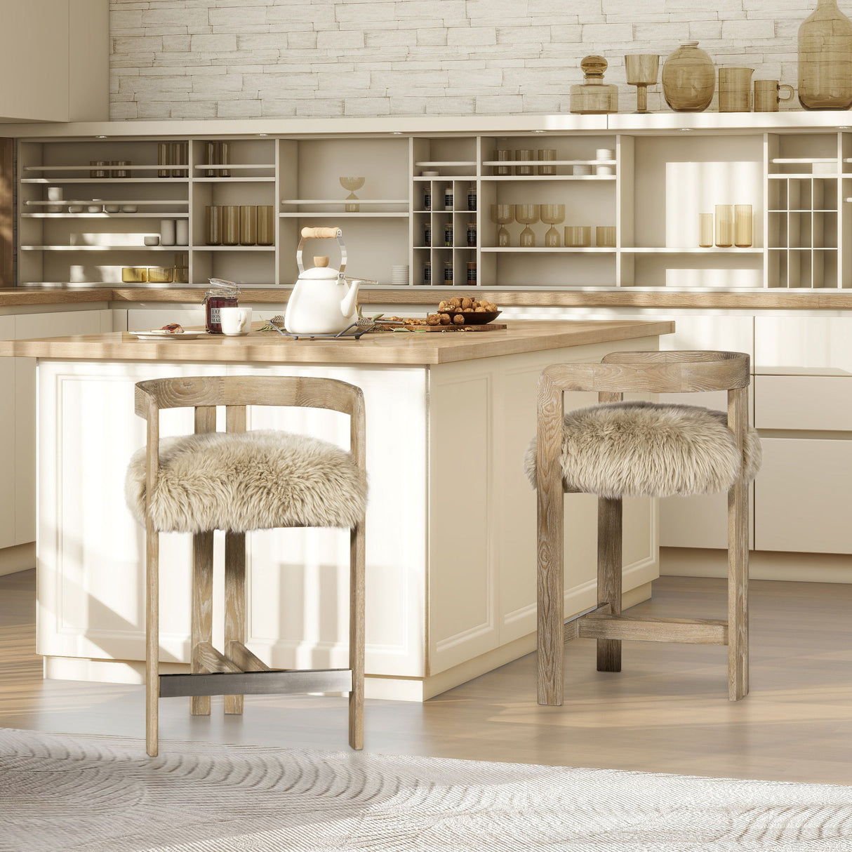 Millwick - Low Back Genuine Fur Counter Stool - Natural Blonde by Jennifer Taylor Home | Bel Furniture