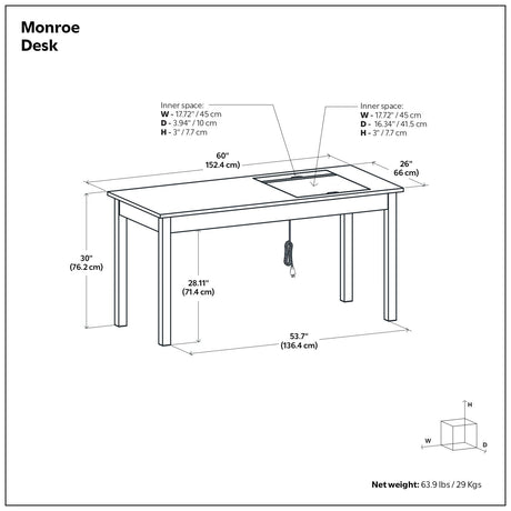 Monroe - Desk - Distressed Charcoal Brown - view 4
