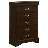 Louis Philippe - Five-drawer Chest Dark Brown 31.25"W x 15.75"D x 48.25"H by CoasterEveryday | Bel Furniture