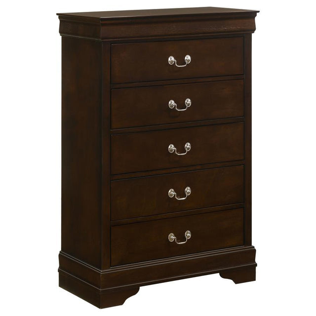 Louis Philippe - Five-drawer Chest Dark Brown 31.25"W x 15.75"D x 48.25"H by CoasterEveryday | Bel Furniture