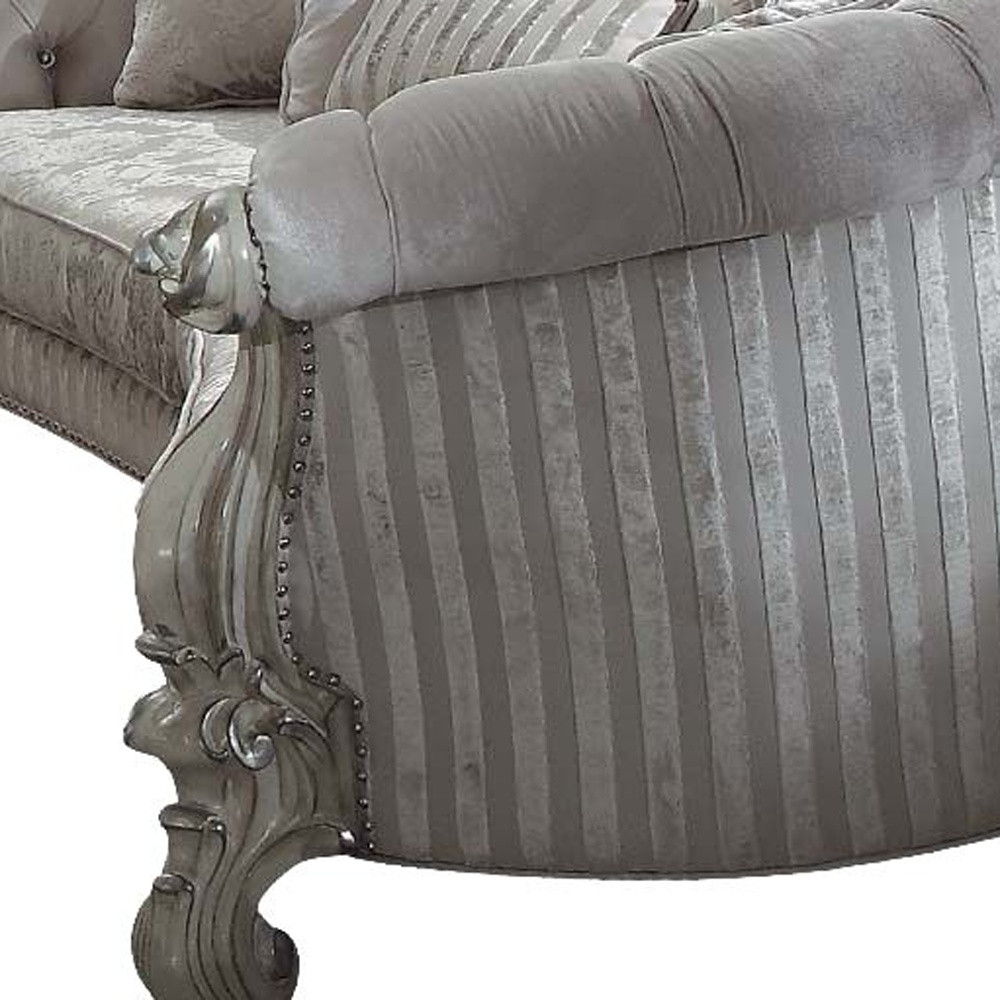 Velvet Curved Floral Sofa And Toss Pillows With Gray Legs - Ivory